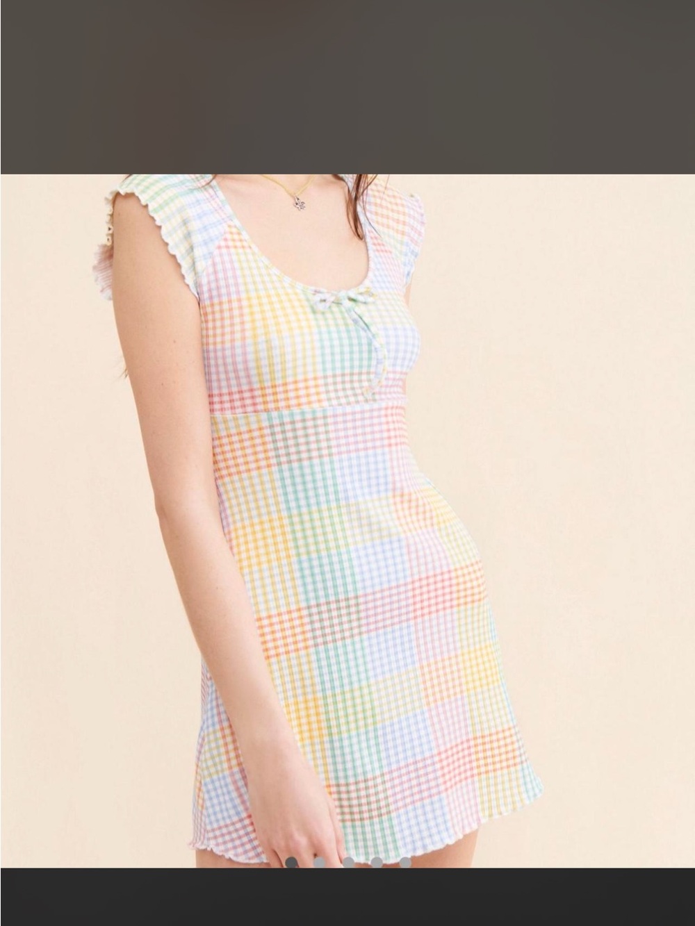 LoveShackFancy Pastel Gingham Mini Dress in Multi - Picture 4 of 4